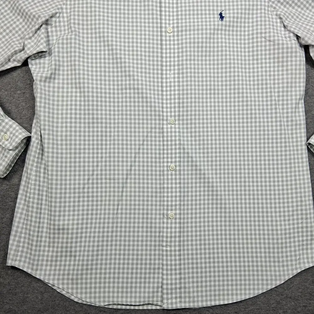 Polo Ralph Lauren Shirt Mens XL Gray Check Classic Fit Long Sleeve Button Up